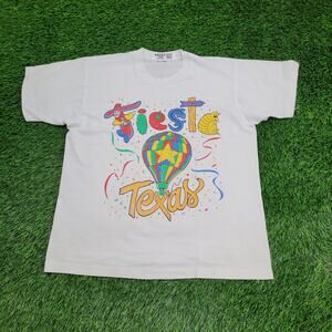 Vintage 90s Fiesta Texas Shirt Women XL 22x26 White Colorful
